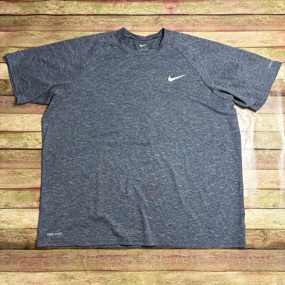 Nike Swim Mens XXL Dri-FIT UPF 40+ Rash Guard Heather Grey Short Sleeve Shirt